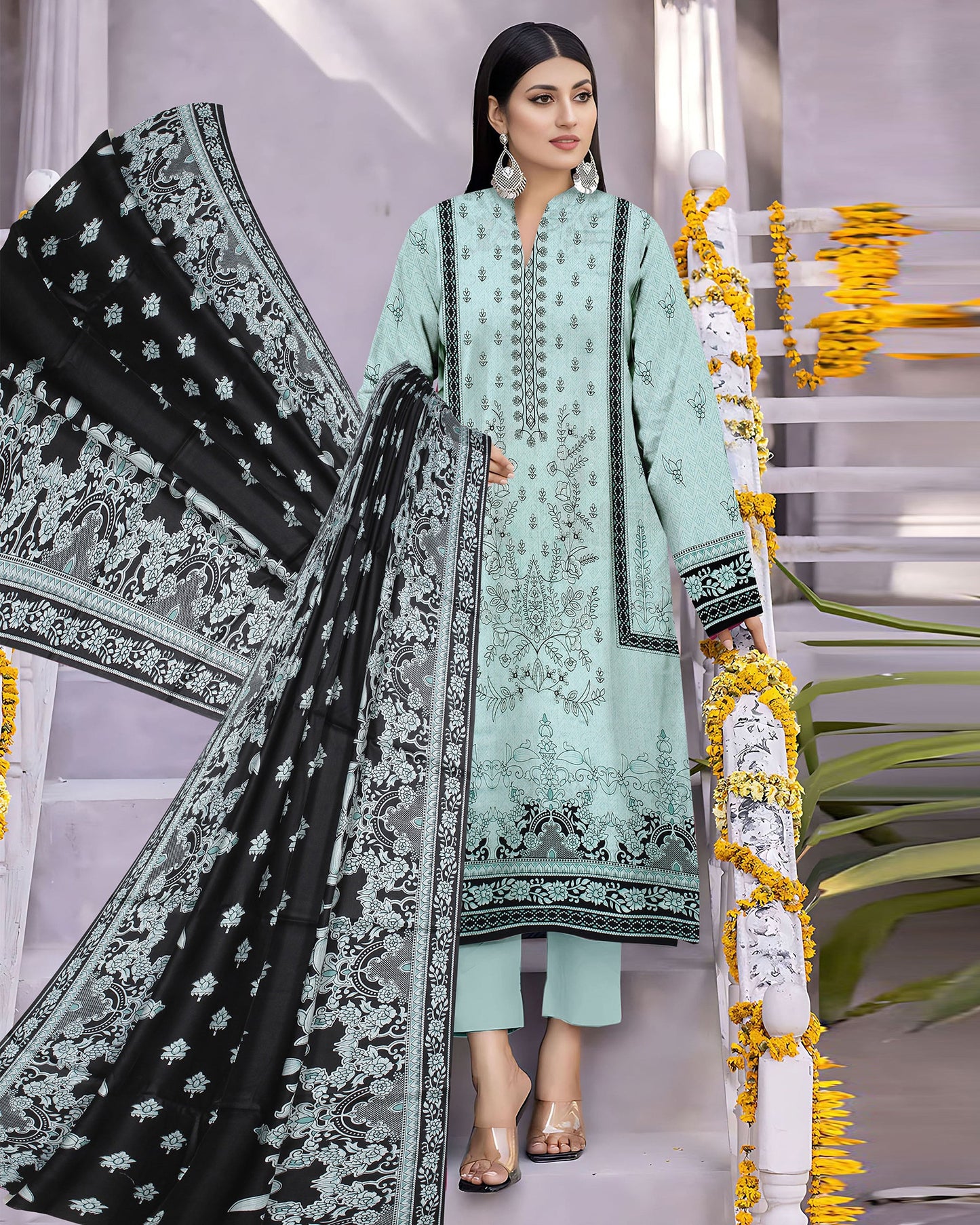 Noir Mint – 3-Piece Unstitched Embroidered Lawn Suit