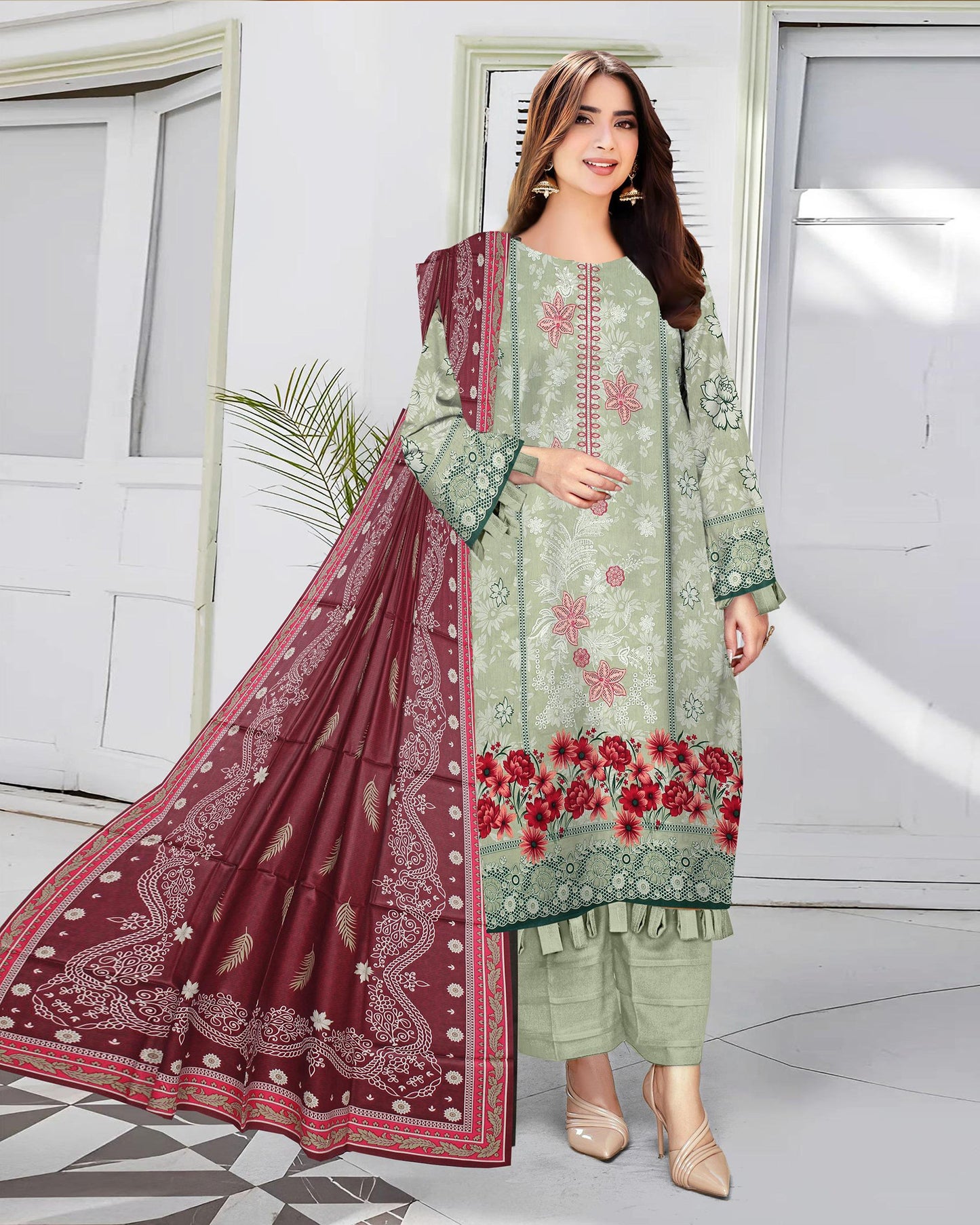 Blush Sage – 3-Piece Unstitched Embroidered Lawn Suit