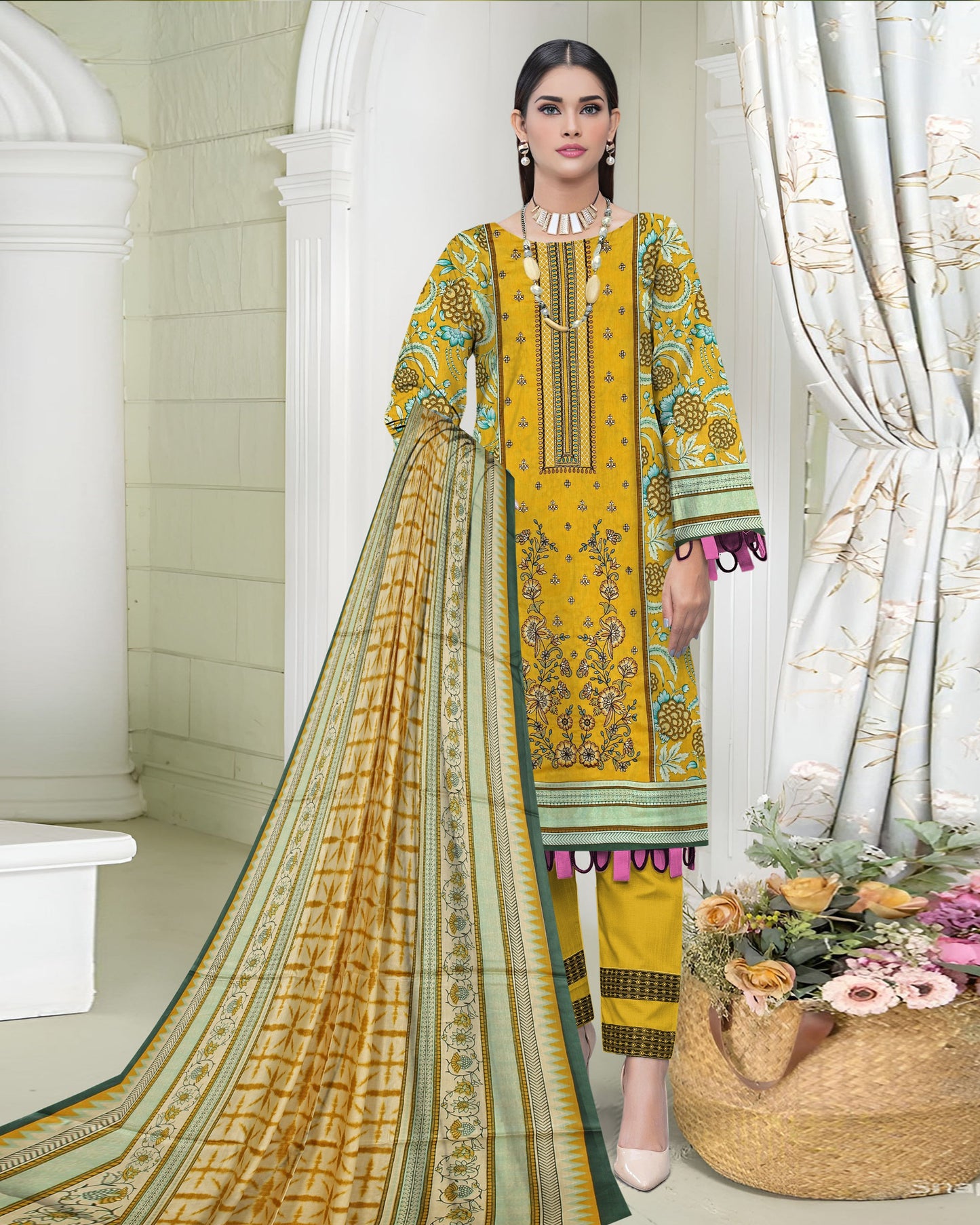 Golden Dusk – 3-Piece Unstitched Embroidered Lawn Suit