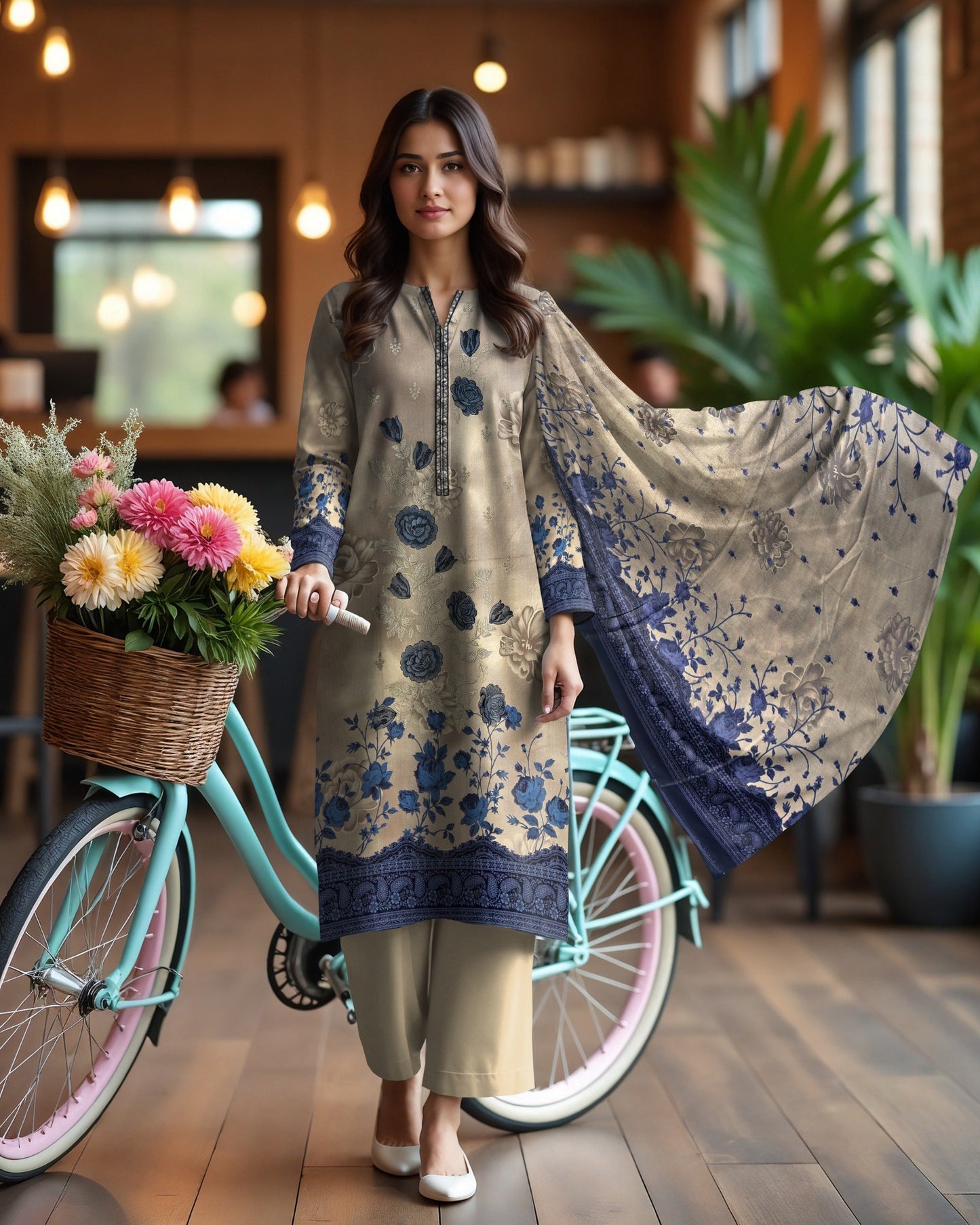 Beige– 3-Piece Unstitched Embroidered Lawn Suit