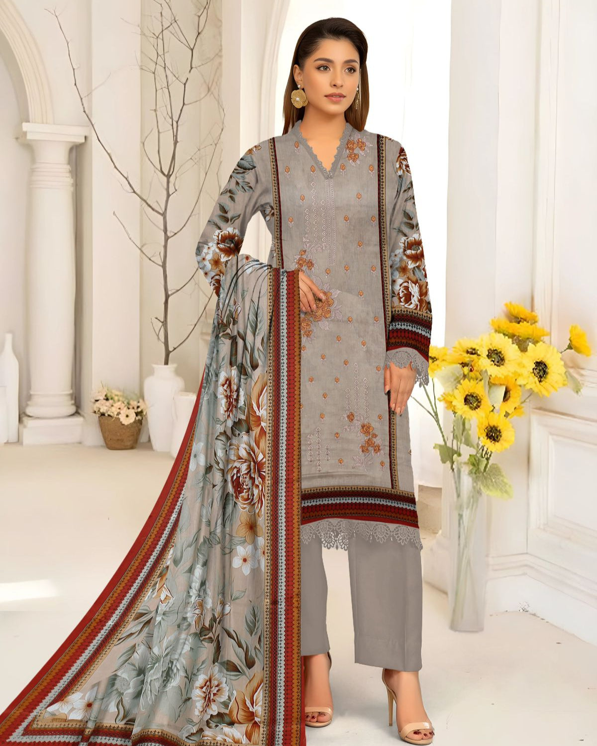 Ash Bloom – 3-Piece Unstitched Embroidered Lawn Suit