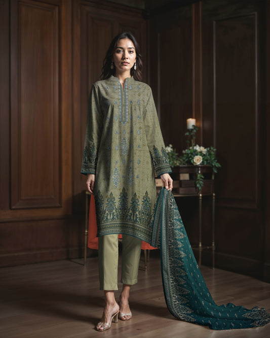 Moss Green– 3-Piece Embroidered Lawn Suit