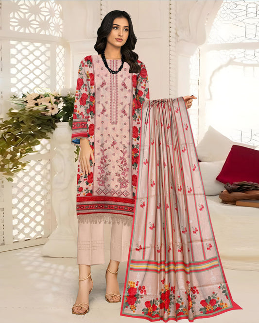 Rosé Charm – 3-Piece Unstitched  Embroidered Lawn Suit