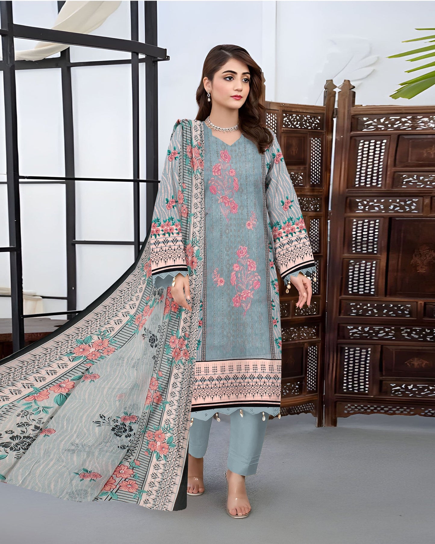 Silver Mist – 3-Piece Unstitched Embroidered Lawn Suit