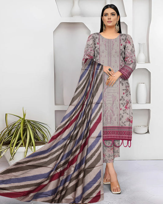 Plum Purple – 3-Piece Unstitched Embroidered Lawn Suit