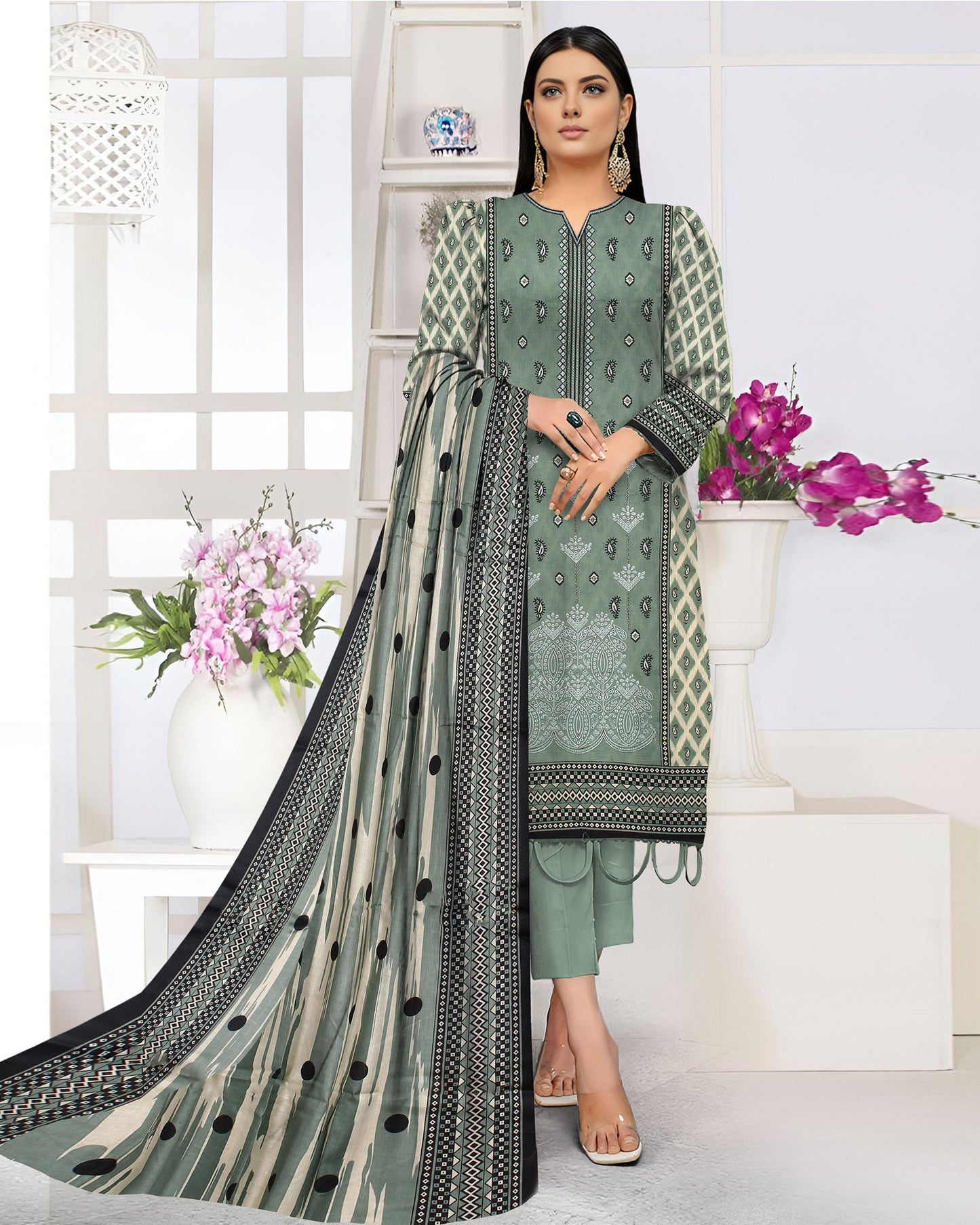 Sage Grace – 3-Piece Unstitched  Embroidered Lawn Suit