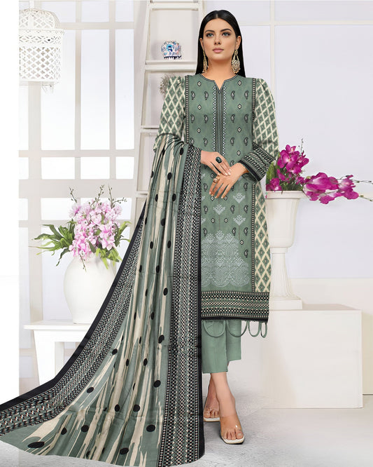 Sage Grace – 3-Piece Unstitched  Embroidered Lawn Suit