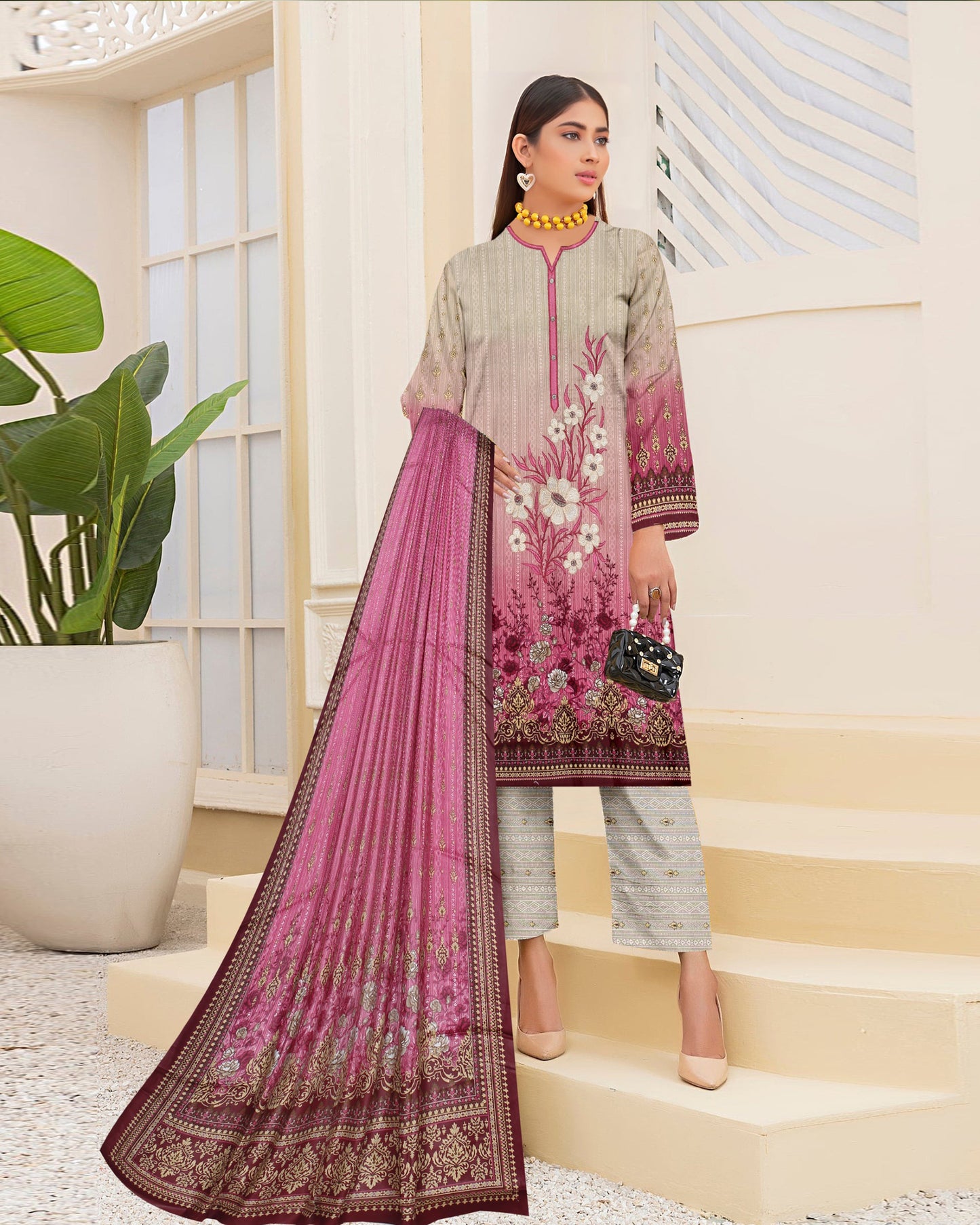 Rosy Grace – 3-Piece Unstitched  Embroidered Lawn Suit