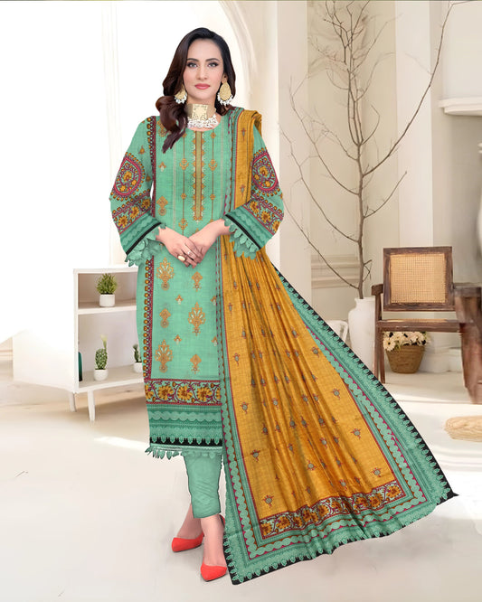 Turquoise– 3-Piece Unstitched Embroidered Lawn Suit