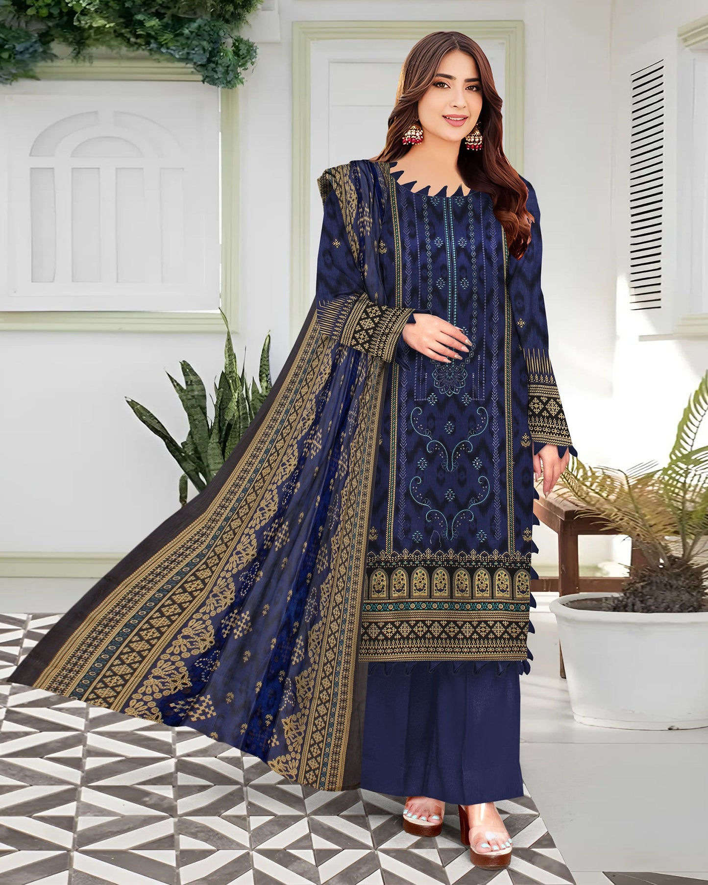 Sapphire Charm – 3-Piece Unstitched Embroidered Lawn Suit