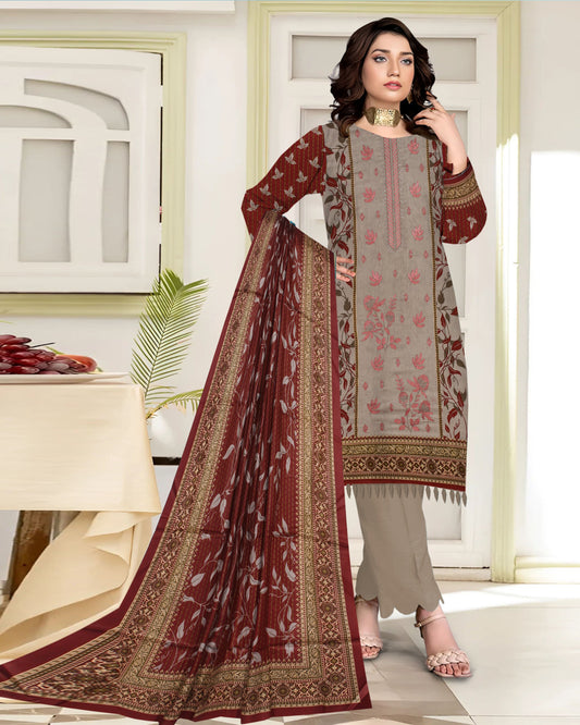 Rosewood Grace – 3-Piece Unstitched Embroidered Lawn Suit