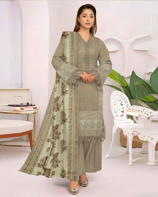 Pastel Olive – 3-Piece Unstitched  Embroidered Lawn Suit