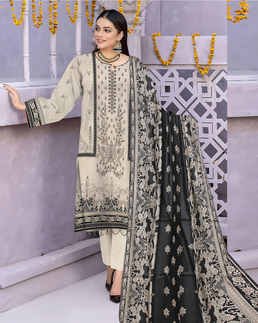 Ivory Noir– 3-Piece Unstitched Embroidered Lawn Suit