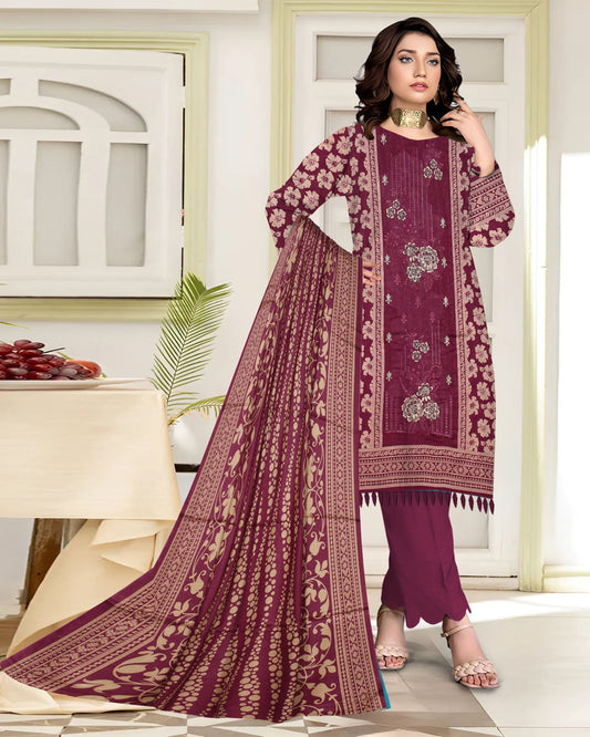 Maroon Majesty – 3-Piece Unstitched Embroidered Lawn Suit