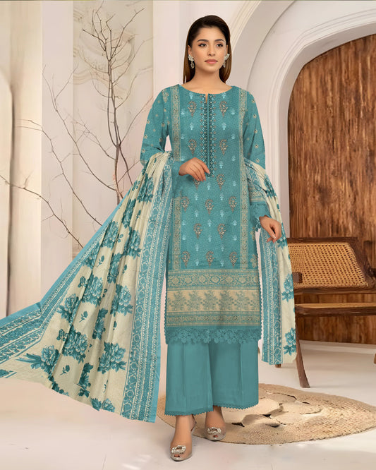 Aqua Grace – 3-Piece Unstitched  Embroidered Lawn Suit