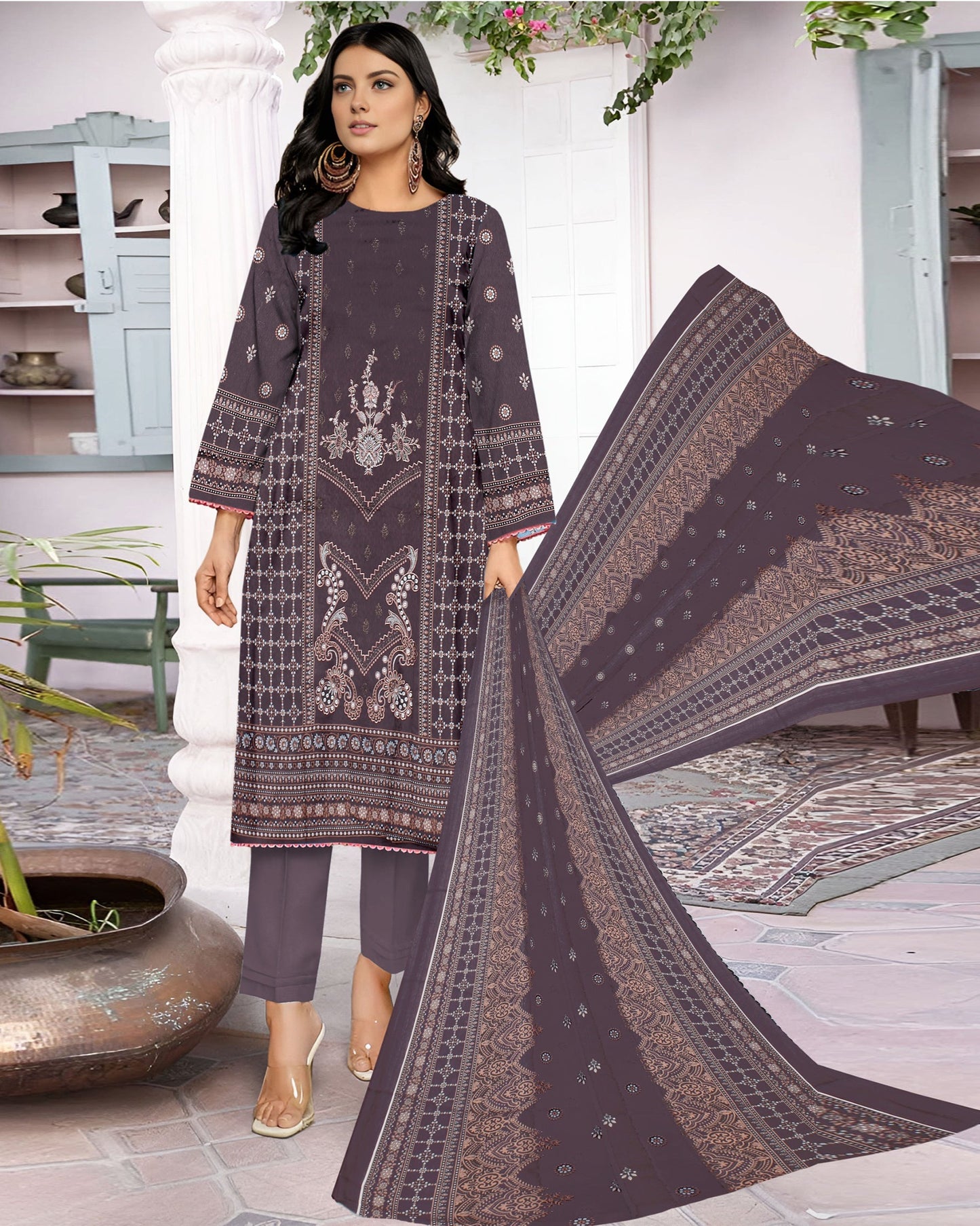 Plum Allure – 3-Piece Unstitched Embroidered Lawn Suit
