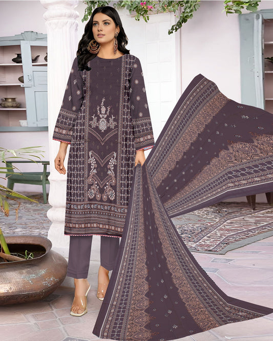 Plum Allure – 3-Piece Unstitched Embroidered Lawn Suit
