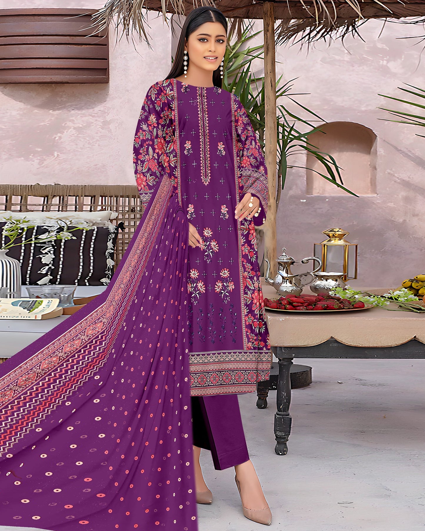 Purple Radiance – 3-Piece Unstitched Embroidered Lawn Suit