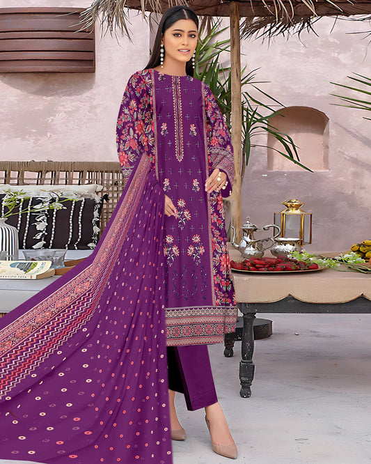 Purple Radiance – 3-Piece Unstitched Embroidered Lawn Suit
