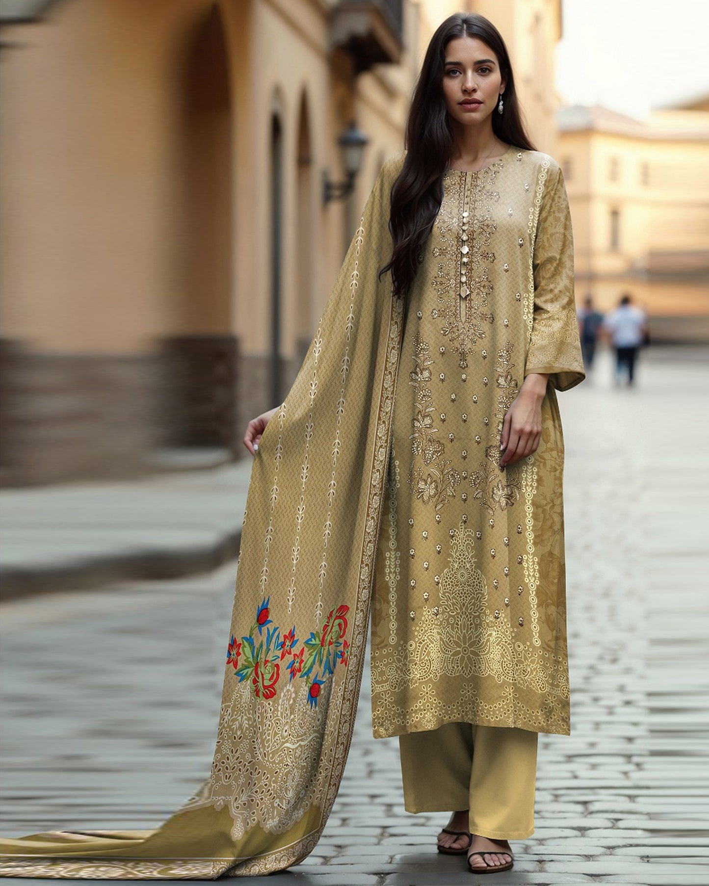 Golden Haze– 3-Piece Unstitched Embroidered Lawn Suit