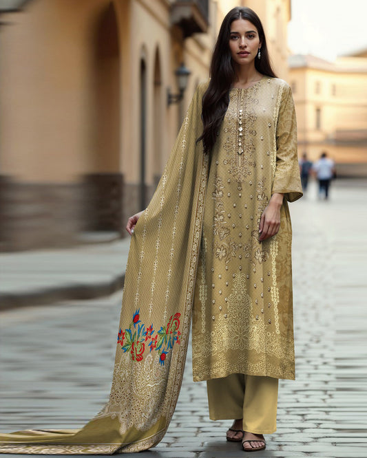 Golden Haze– 3-Piece Unstitched Embroidered Lawn Suit