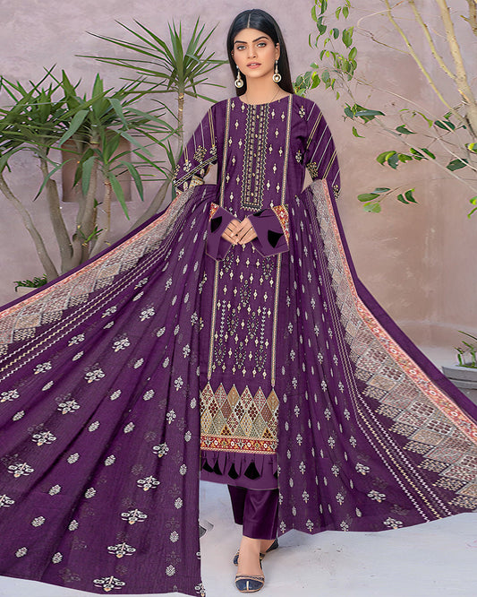 Royal Violet – 3-Piece Unstitched Embroidered Lawn Suit