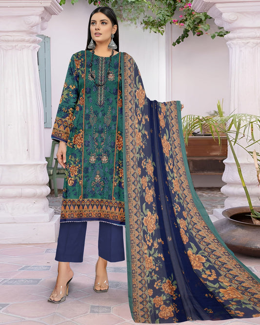 Emerald Echo – 3-Piece Unstitched Embroidered Lawn Suit