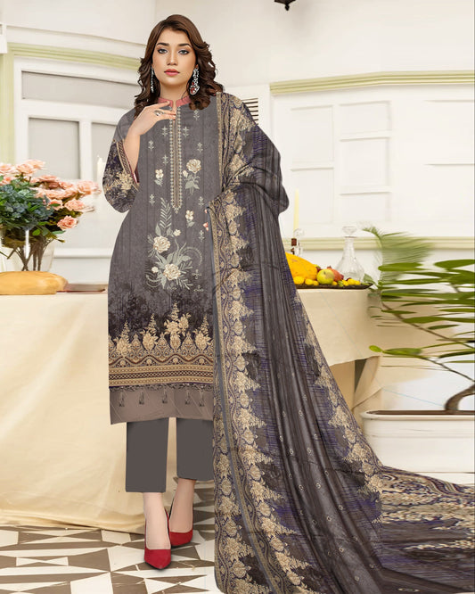 Steel Grey – 3-Piece Unstitched Embroidered Lawn Suit