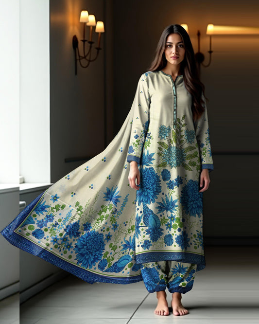 Sapphire Blue –3-Piece Unstitched Embroidered Lawn Suit