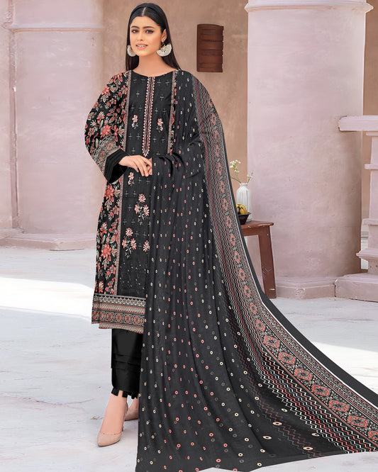 Noir Black – 3-Piece Unstitched Embroidered Lawn Suit