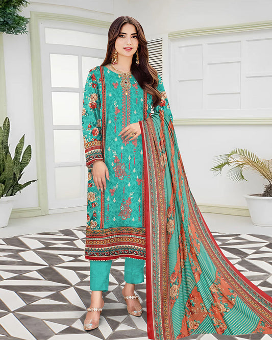 Aab-e-Zar – 3-Piece Unstitched Embroidered Lawn Suit