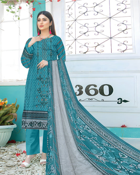 Teal Oasis – 3-Piece Unstitched Embroidered Lawn Suit