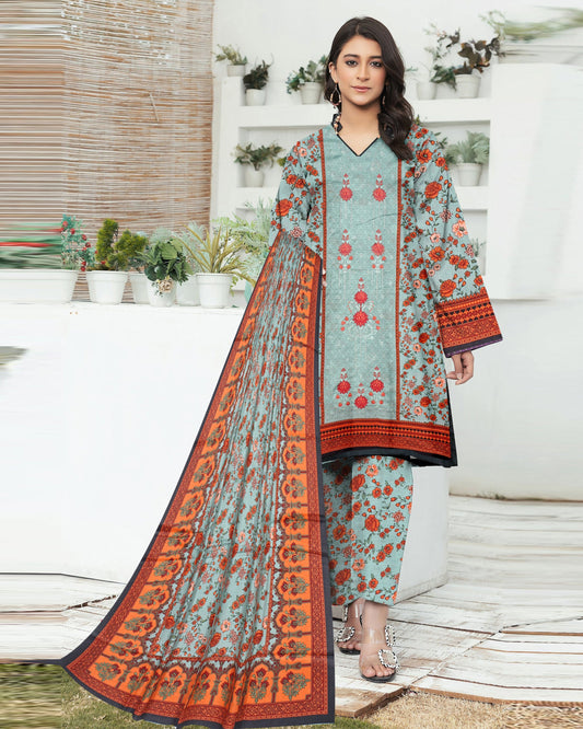 Aqua Wave  – 3-Piece  Unstitched Embroidered Lawn Suit