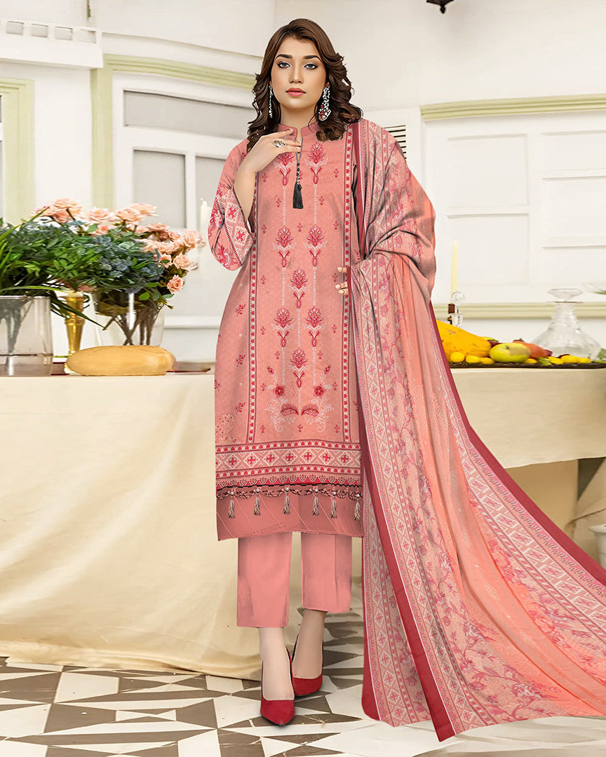 Gulabi Mehka – 3-Piece Unstitched Embroidered Lawn Suit