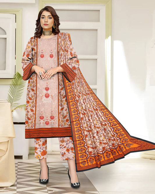 Peachy Pink– 3-Piece Unstitched Embroidered Lawn Suit