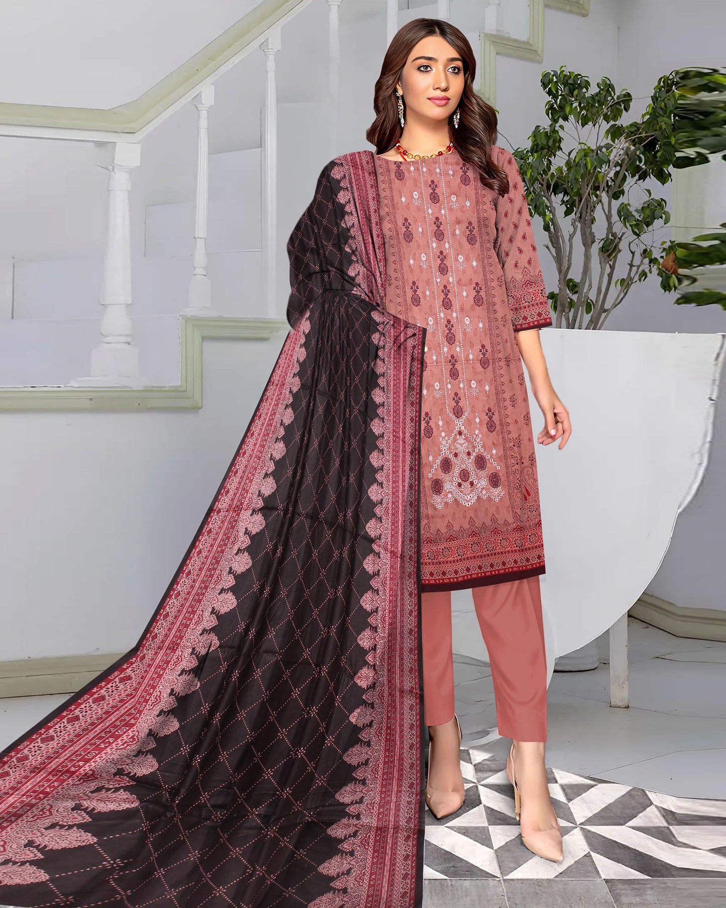 Dusty Pink – 3-Piece Unstitched Embroidered Lawn Suit