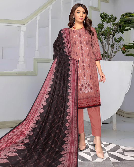 Dusty Pink – 3-Piece Unstitched Embroidered Lawn Suit