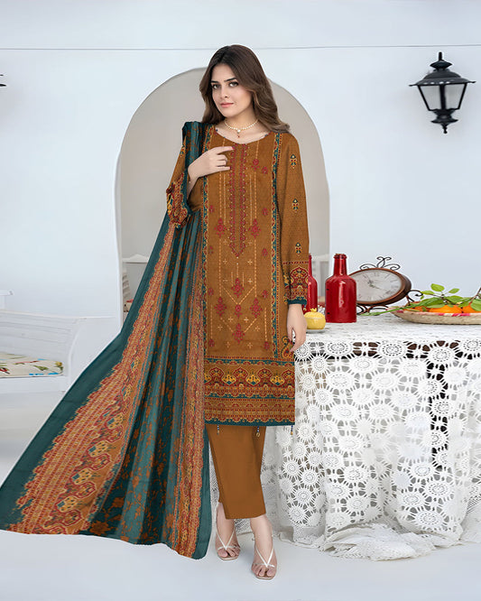Zameen Rang – 3-Piece Unstitched Embroidered Lawn Suit