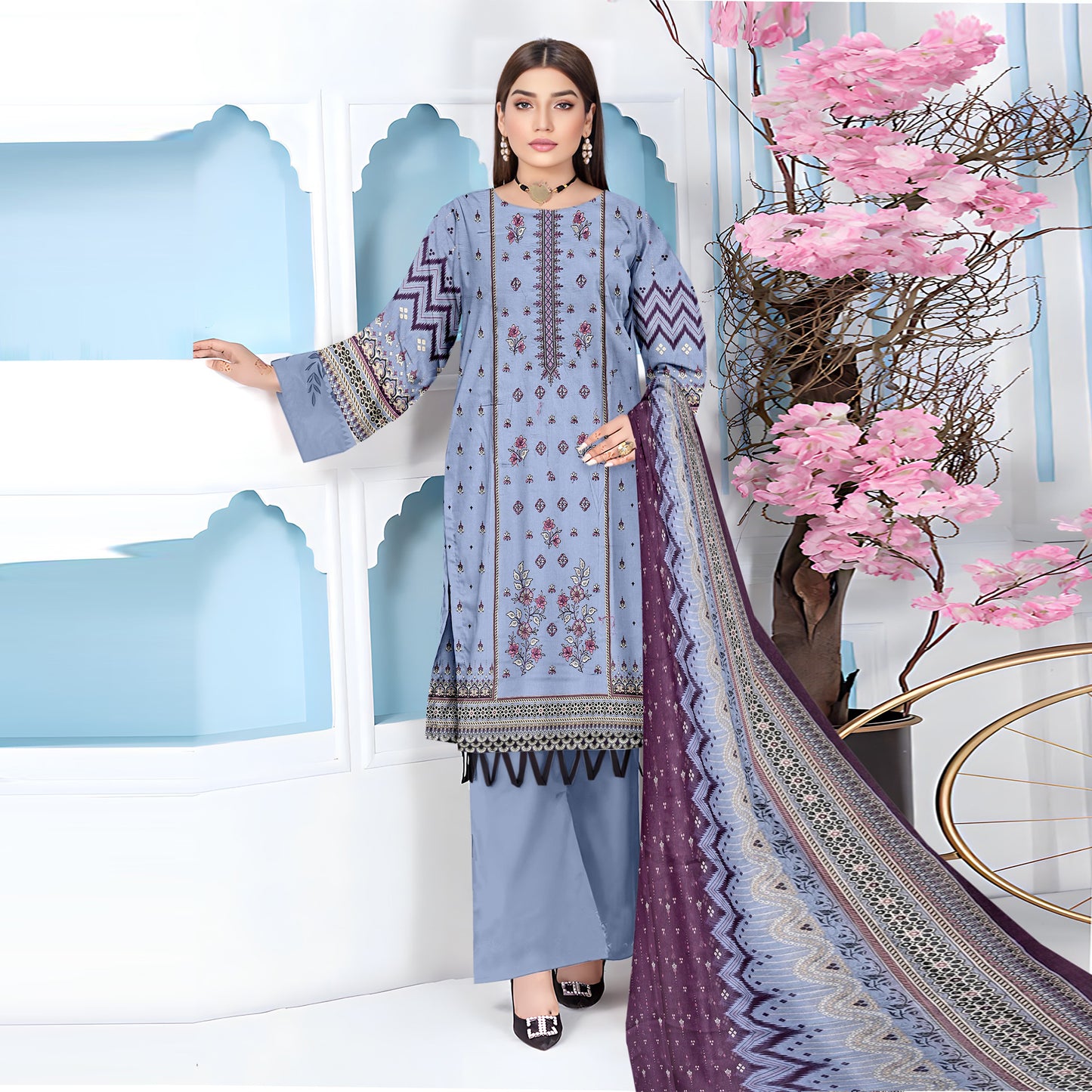Lavender Serenity – 3-Piece Unstitched Embroidered Lawn Suit
