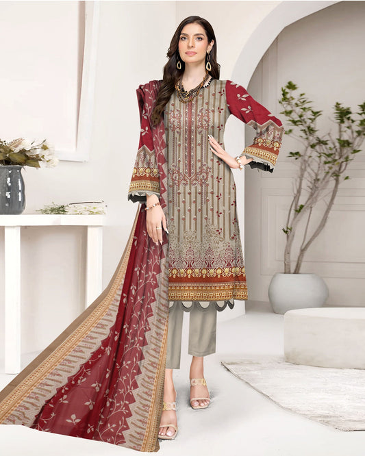 Beige Serenity – 3-Piece Unstitched Embroidered Lawn Suit
