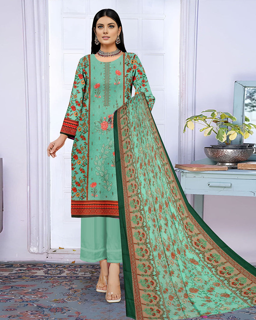 Sabz Rang – 3-Piece Unstitched Embroidered Lawn Suit