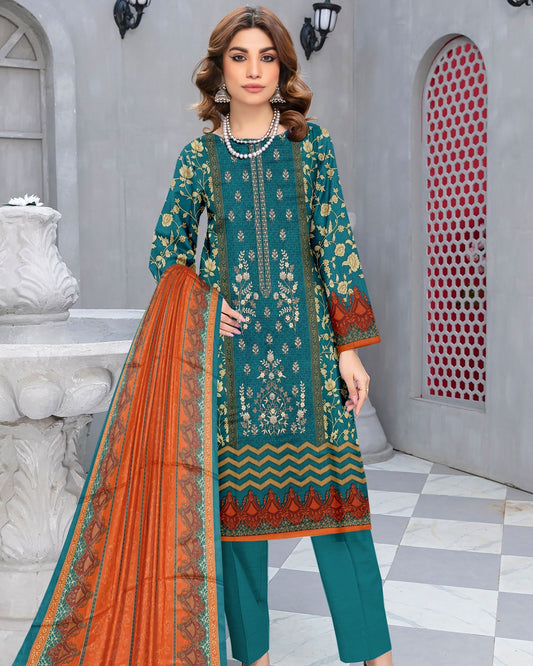Deep Turquoise – 3-Piece  Unstitched Embroidered Lawn Suit