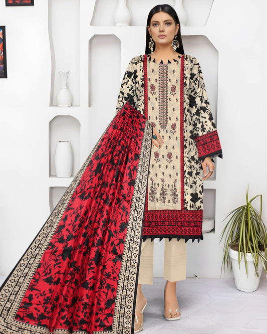 Scarlet Dusk – 3-Piece Unstitched Embroidered Lawn Suit