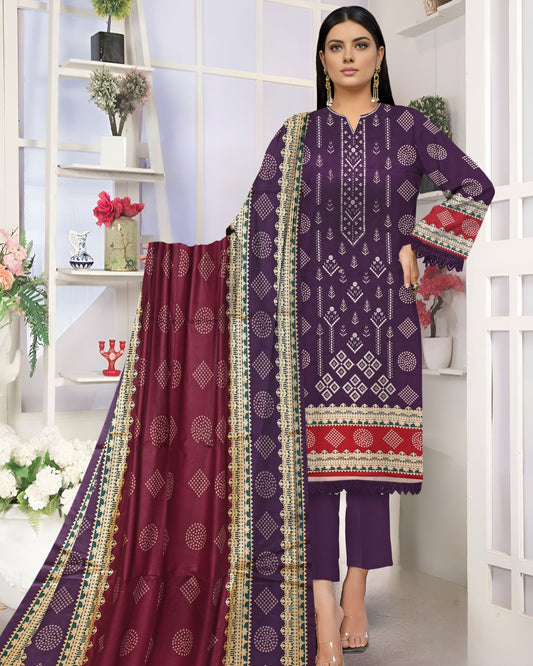 Royal Plum – 3-Piece Unstitched Embroidered Lawn Suit