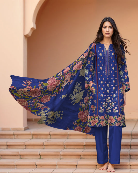 Royal Blue– 3-Piece Unstitched  Embroidered Lawn Suit