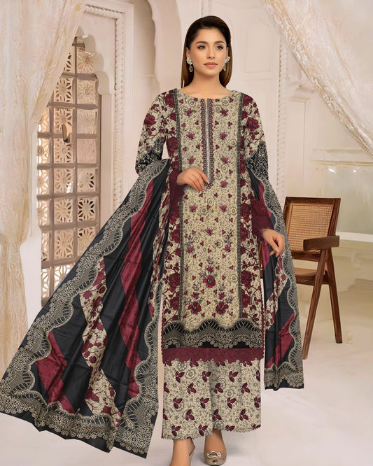 Maroon Mirage – 3-Piece Unstitched  Embroidered Lawn Suit