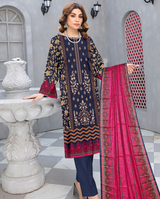 Peacock Blue – 3-Piece Unstitched  Embroidered Lawn Suit