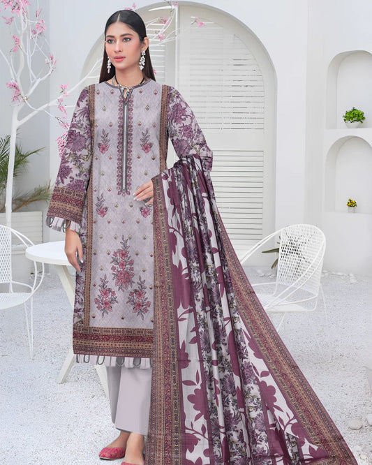 Plum Serenity – 3-Piece Unstitched Embroidered Lawn Suit.
