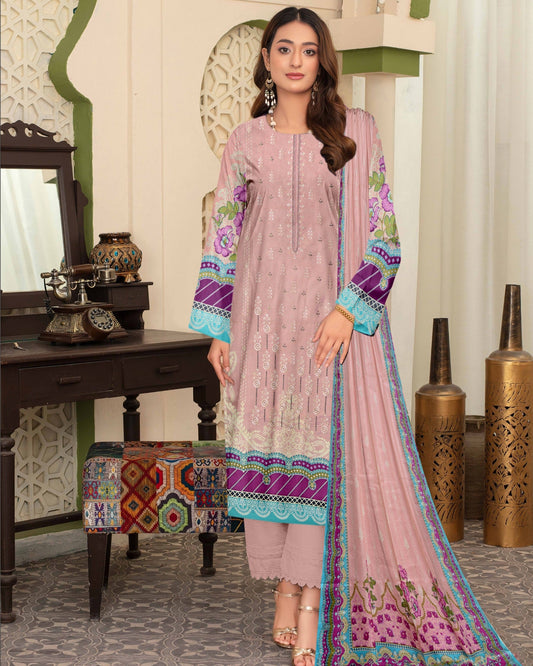 Pearl Mauve– 3-Piece Unstitched Embroidered Lawn Suit