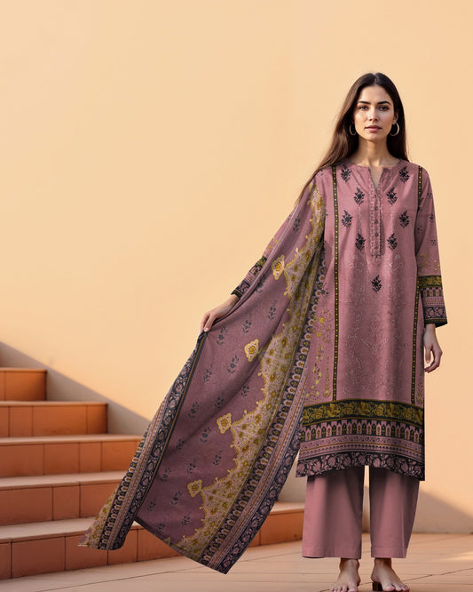 Rose Gold– 3-Piece Unstitched  Embroidered Lawn Suit